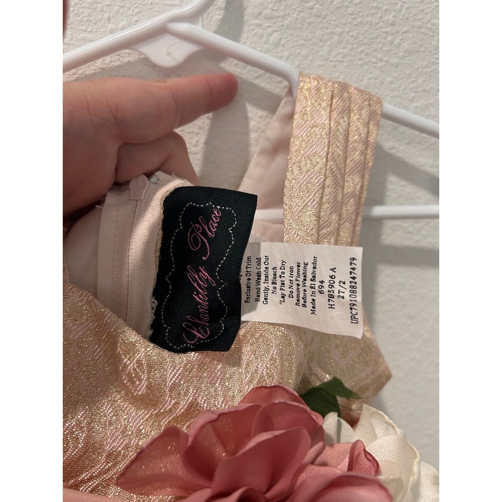 Chantilly Place Toddler Girl Pink Gold Tulle Flower Girl Formal Dress 2T - Picture 5 of 7